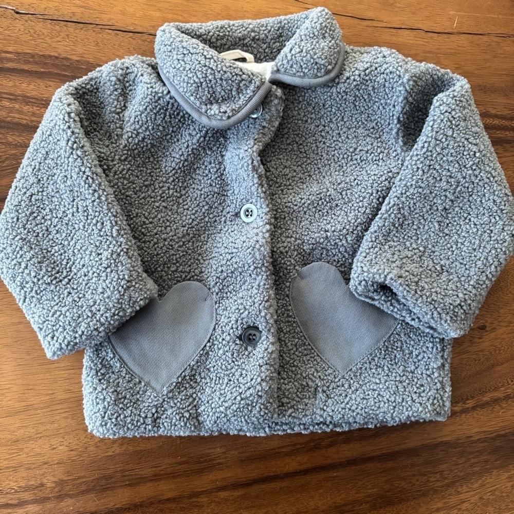 NWT H&M Cozy Teddy Gray Tip Coat Jacket 18M